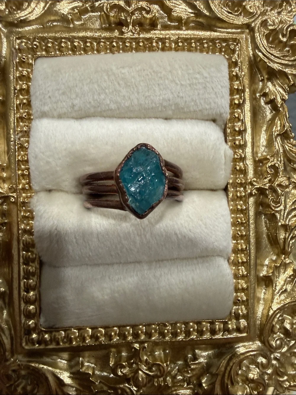 Artisan Copper Ring with Raw Blue Apatite - Size 6